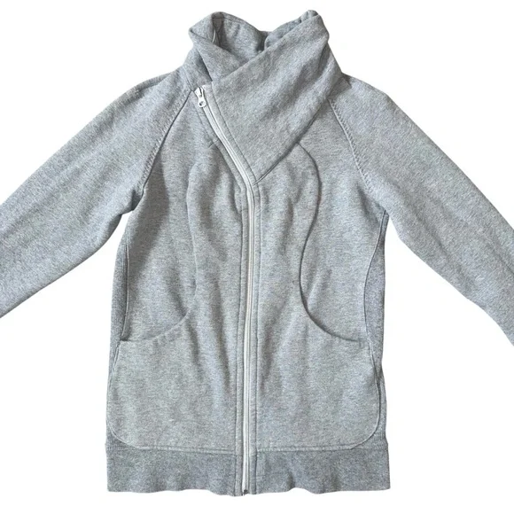 Lululemon Cozy Cuddle Up Asymmetrical Zipper Collared Sweatshirt Light Gray 4 - Picture 2 of 10